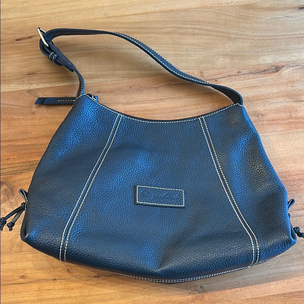 Dooney & Bourke Pebbled Navy Leather with Cream Stitching Slouch Shoulder Purse